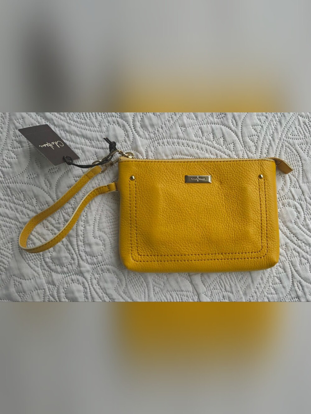 NWT Cole Haan - Pebbled Leather Yellow Wristlet Clutch